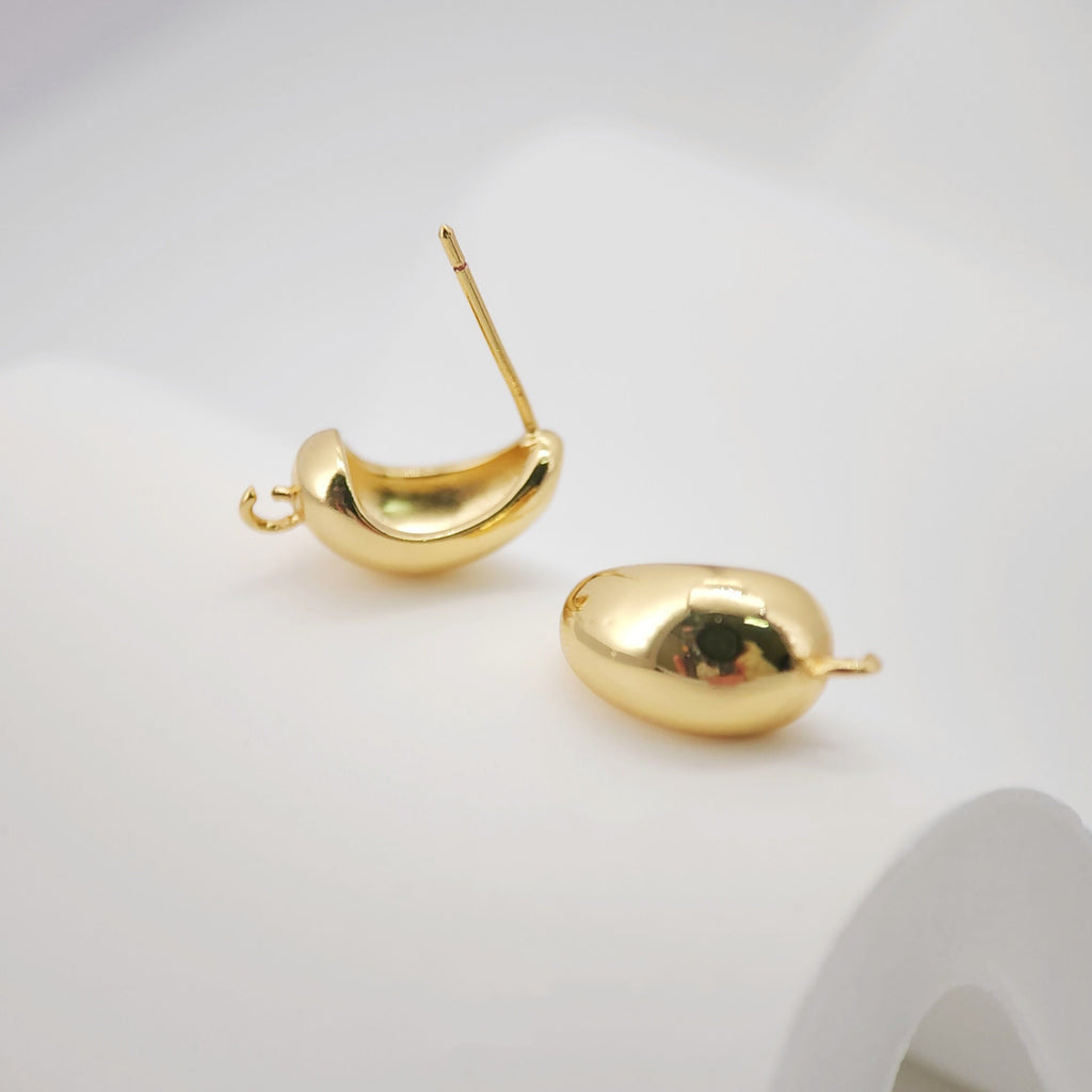 Gold Polished Earring Post, 18K Gold Nickel Free Earrings, S925 Silver Ear Pins, 20mm, Oval Shape Ear Stud with Loop S20747