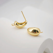 Load image into Gallery viewer, Gold Polished Earring Post, 18K Gold Nickel Free Earrings, S925 Silver Ear Pins, 20mm, Oval Shape Ear Stud with Loop S20747