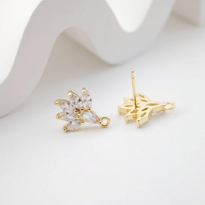 أقراط على شكل زهرة من الزركونيا المكعبة، مطلية بالذهب مع حلقة، مضادة للحساسية، أدوات يدوية الصنع، لوازم صنع الأقراط بنفسك D0244