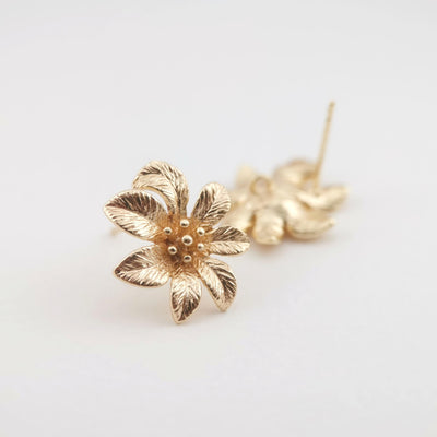 4PCS Flower Earring Post, 18K Real Gold Plated Brass Stud Earring With Loop, Nickel Free, Earring Finding ZX005