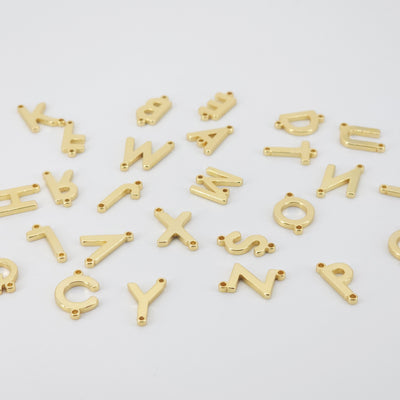 18K Shiny Gold Alphabet Letter Beads, Initial Beads,Letter Charms, Double-sided hollowing,Letter Inital beads for Necklace Bracelet S20682