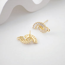 تحميل الصورة إلى عارض المعرض، أقراط على شكل مروحة من الزركونيا المكعبة، عمود قرط مطلي بالذهب مع حلقة، نتائج القرط، لوازم صنع الأقراط يدويًا D0227