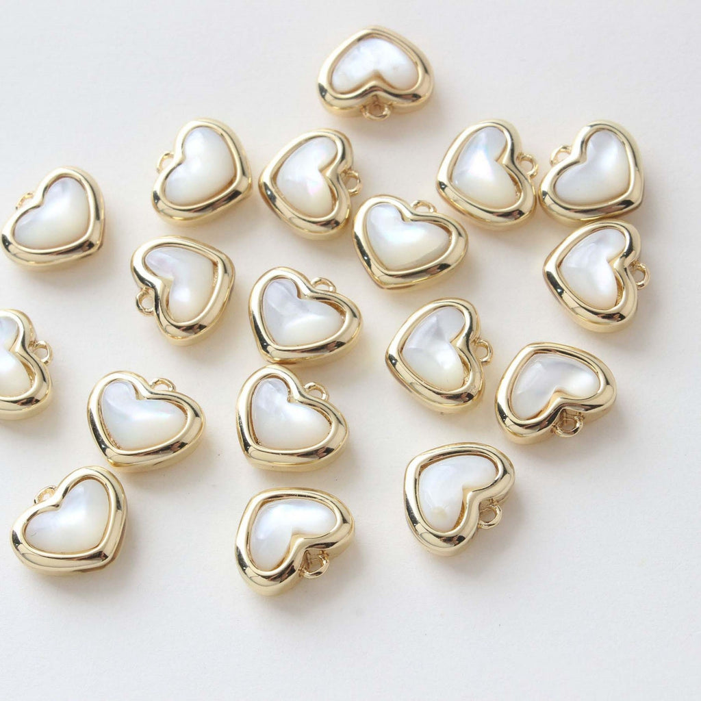 Dainty Heart Charm, Mother of Pearl Charm, 11mm, 14K Gold/Silver Plated Heart Charm for Jewelry Making GZ337