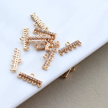 Load image into Gallery viewer, CZ Pave T-shaped Charm, Cubic Zircon Crystal Pendant, Bracelet Necklace Pendant, 14K Real Gold Plated, Jewelry Findings STG059-F201