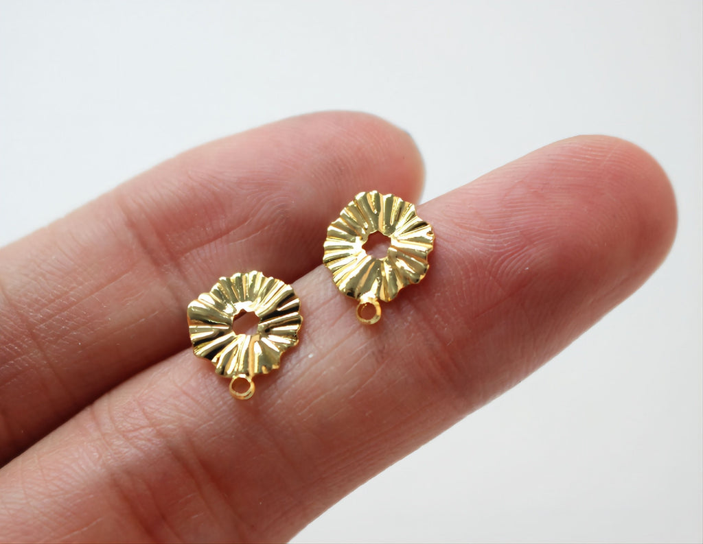 10 pendientes redondos plisados ​​calados con aro, dorados/plateados, de plata S925, sin níquel, hipoalergénicos, JJ011