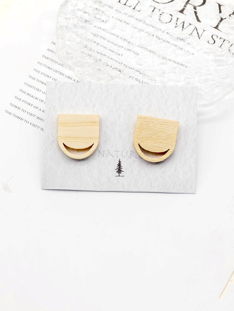 4PCS Wood Earrings, Smiley Face Shape Wooden Earrings for women, Reclaimed Walnut Wood, Geometric Statement Earrings Finding JT918