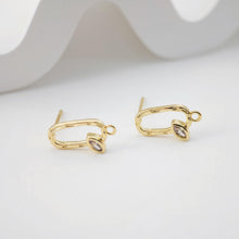 Load image into Gallery viewer, 18K Gold Oval Post With Loop, CZ Pave, S925 Silver Pin, 14.5*8mm, Stud Earring Nickel Free, Hypoallergenic Earring Findings D0232