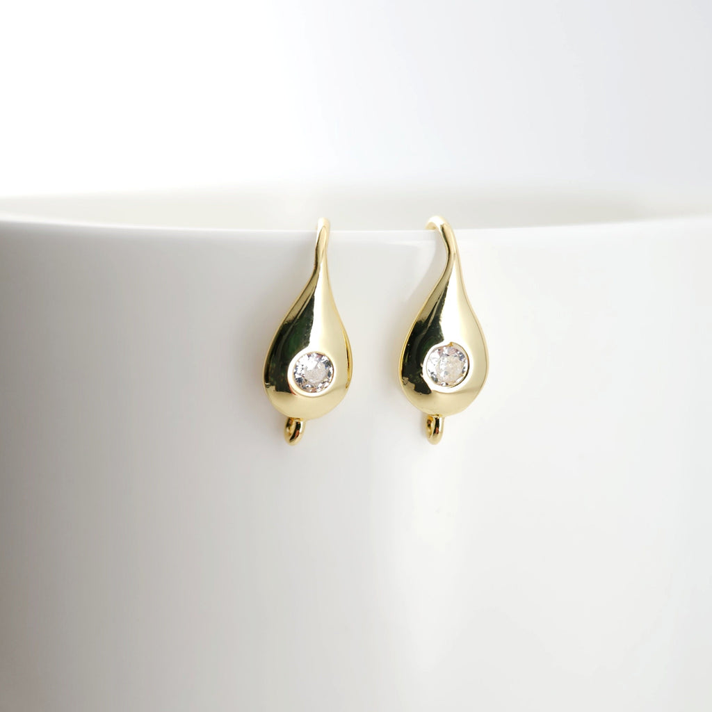 18K Gold Plated Ear Wires, Cubic Pave Earring Hooks, Nickel Free, Fish Hooks, Ear Wires for Jewelry Making D0164