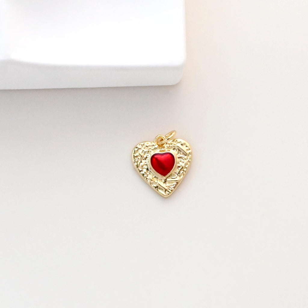 Red Heart Shape Charm, Enamel Heart Pendant, 18K Gold Plated, Necklace Making Pendant, Love Pendant, Jewelry Findings S1322