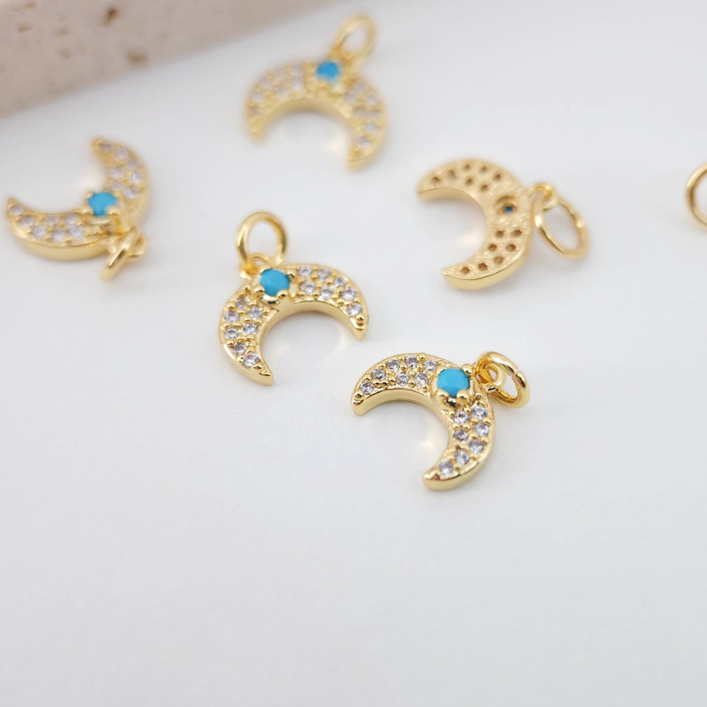 Dainty Sun Moon Charm, Sunny Crystal Cubic Pendant, 18K Gold Plated Micro CZ Pave, Necklace Making Charm, Jewelry Findings S108