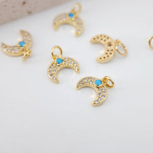 Load image into Gallery viewer, Dainty Sun Moon Charm, Sunny Crystal Cubic Pendant, 18K Gold Plated Micro CZ Pave, Necklace Making Charm, Jewelry Findings S108