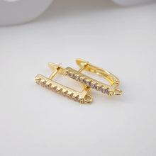 Load image into Gallery viewer, CZ Pave English lock with loop, Gold/Rhodium Plated Earring hoop, Hypoallergenic &amp; Nickel-Free，DIY Handmade Earring Findings Supplies D0088