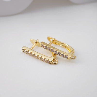 CZ Pave English lock with loop, Gold/Rhodium Plated Earring hoop, Hypoallergenic & Nickel-Free，DIY Handmade Earring Findings Supplies D0088