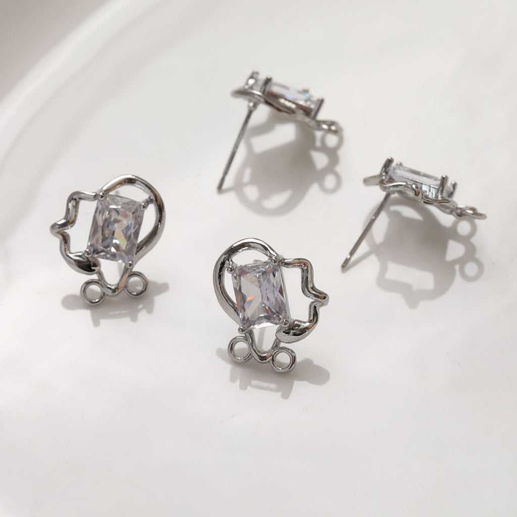 قرط غير منتظم مرصع بأحجار الزركونيا المكعبة مع حلقات، مطلي بالذهب/الفضة عيار 14 قيراطًا، دبوس فضة S925 خالٍ من النيكل، قرط مضاد للحساسية GZ108