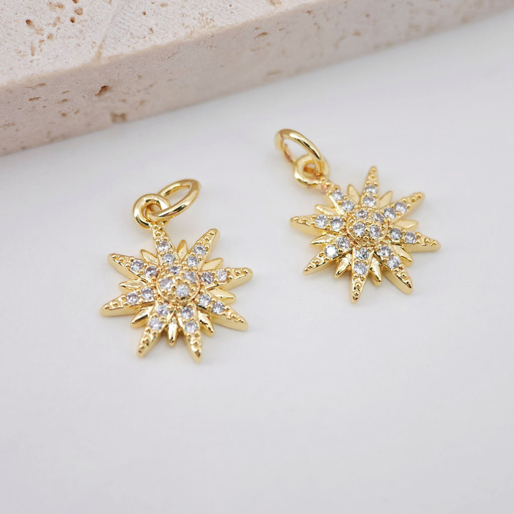 North Star Charms, Crystal Cubic Star Pendant, 18K Gold Plated, Necklace charms, Jewelry Findings S699
