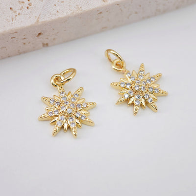 North Star Charms, Crystal Cubic Star Pendant, 18K Gold Plated, Necklace charms, Jewelry Findings S699