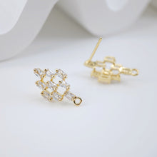 Load image into Gallery viewer, Cubic Zirconia Rhombus Post Earrings, Gold Earring Post with Loop, Hypoallergenic, Earring Findings, Handmade Earring Supplies D0033