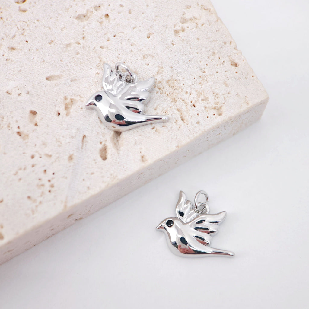 Saturn Planet Charm, Bird Charm, White Gold Plated, Necklace Making Charms, Jewelry Findings S900