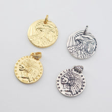 Load image into Gallery viewer, Round Portrait Pendant, Eagles Charm, 18K Gold Plated, Antique Silver, Necklace Making Charm, Jewelry Findings S1158