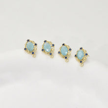 Load image into Gallery viewer, Vintage Oval Ear Post with Loops, Pave Aquamarine Cracked Stone, S925 Silver Ear Pin Nickel Free, 18K Gold Plated Stud Earring Finding LL195