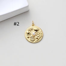 Load image into Gallery viewer, Round Badge Pendant, Star pendant, CZ Pave Pendant, 18K Gold Plated, Necklace Making Charm, Jewelry Findings S1305