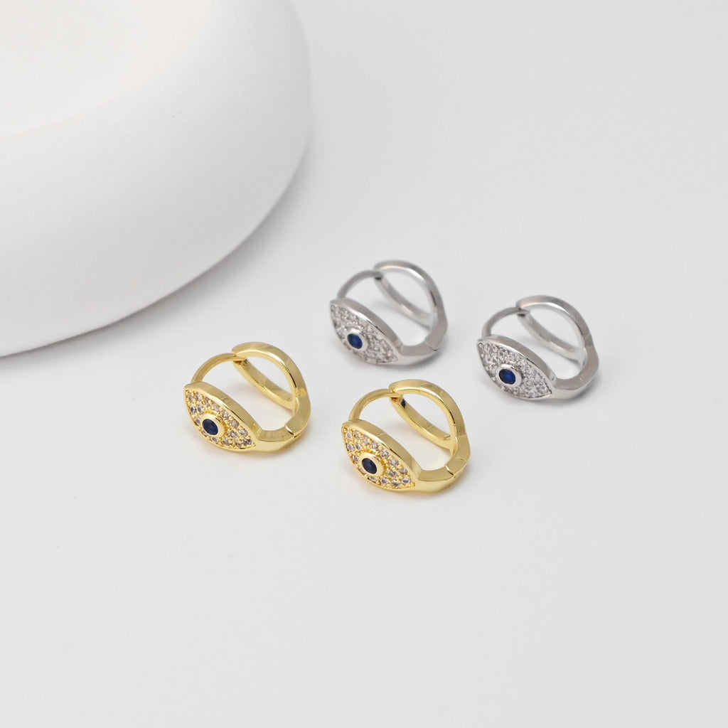 CZ Pave Leaf/Moon/Evil Eye Earring Hoop, Gold Plated Huggie Hoop Earring, DIY Earring  Findings, Handmade Earring Supplies D0537-D0560-D0542