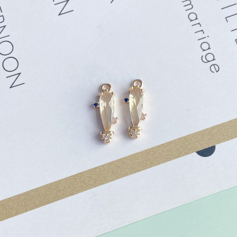 10pcs- Crystal Long Cactus Teardrop Charms, 8 colors You Choose, 14K Gold Plated Teardrop Pendant, Jewelry Findings MY049-F069