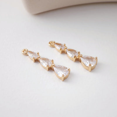 CZ Pave Teardrops Pendant, Cubic Pendant, Real Gold Plated Brass Earring Charms, Jewelry Findings D0063