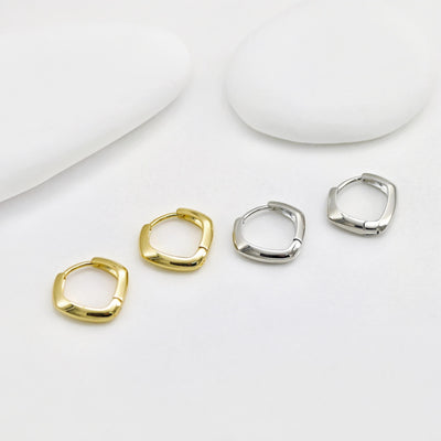 Geometric Rhombus Hoop, Minimalist Everyday Earrings, 15mm, 18K Gold Plated Leverback Earrings, Huggie Hoops Earring D0541