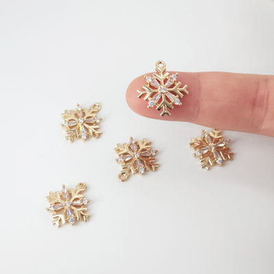 Snowflake Charm, Cubic Zircon Crystal Snowflake Pendant, CZ Earring Charms,  Real Gold Plated  Earring Charms, Jewelry Findings HL001-F056