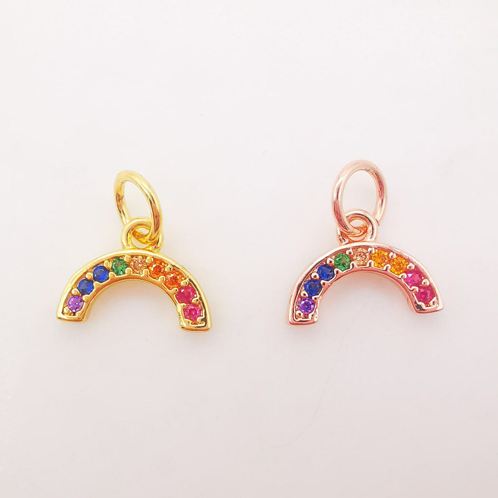 10x5mm Tiny Colorful CZ Micro Pave Rainbow Charm, Crystal CZ Rainbow Pave Pendant, 18K Gold Plated, Necklace charms, Jewelry Findings S606