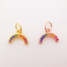 Load image into Gallery viewer, 10x5mm Tiny Colorful CZ Micro Pave Rainbow Charm, Crystal CZ Rainbow Pave Pendant, 18K Gold Plated, Necklace charms, Jewelry Findings S606