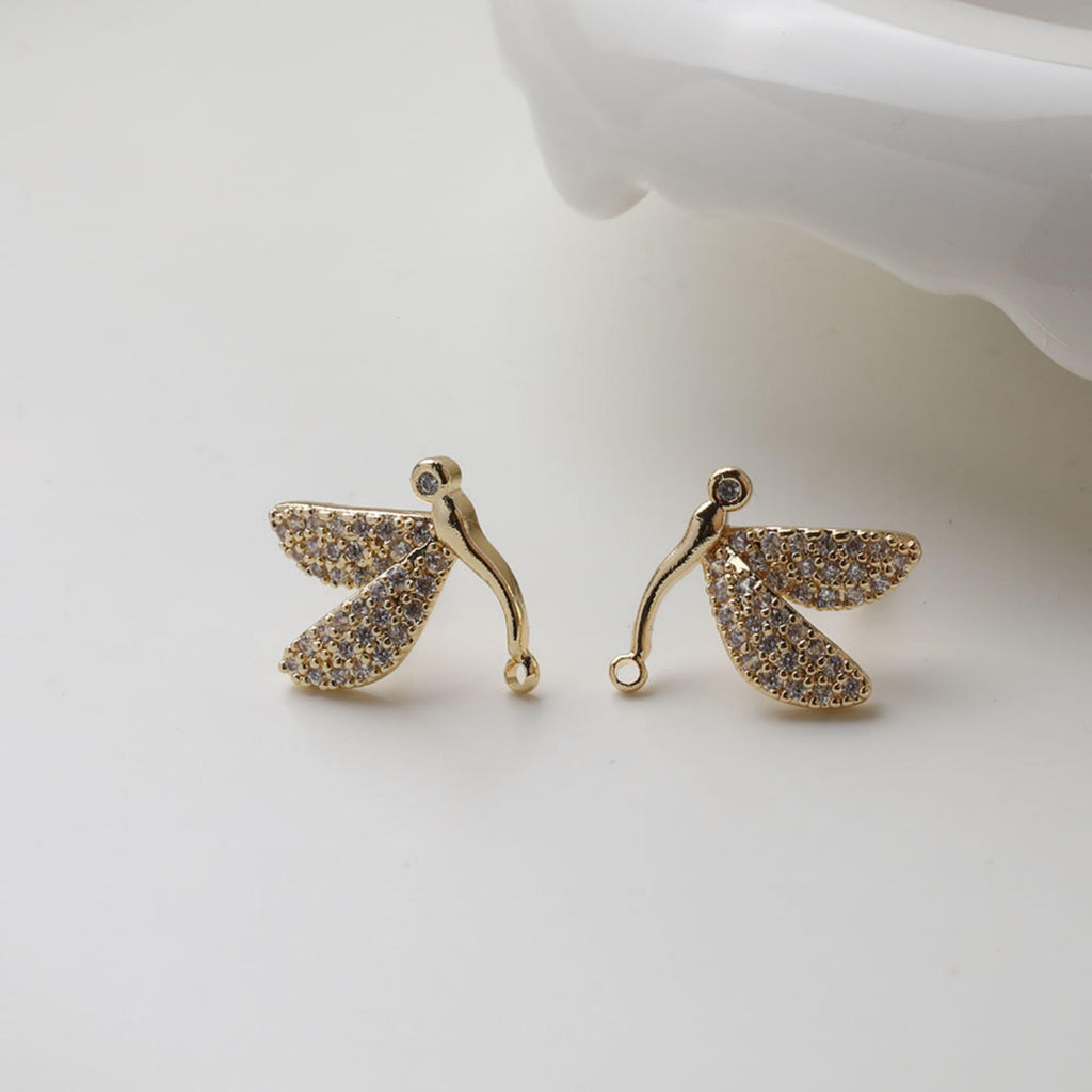 Butterfly Ear Post, S925 Silver Ear Pin, CZ Pave Nickel Free, Ear Studs, 14K Gold Plated Stud Earring Finding GZ742
