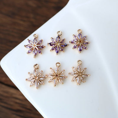 Flower Charm, Cubic Zircon Crystal Flower Pendant, CZ Earring Charms,  Gold Plated Brass Earring Charms, Jewelry Findings HL021-F203