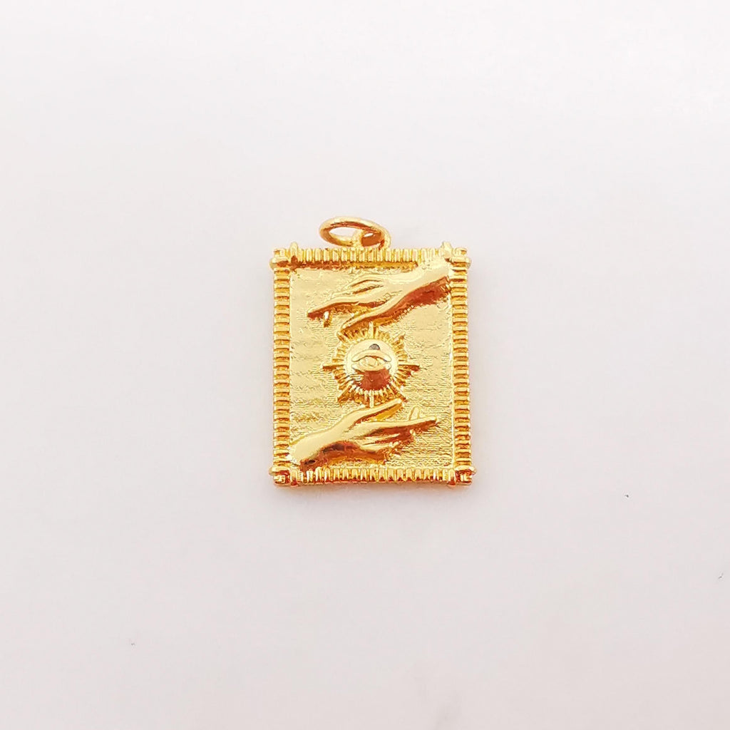 Gold Evil Eye Card Charms, Micro CZ Pave Moon and Star Pendant, Amulet Charm 18K Gold Plated, Necklace Making Charms, Jewelry Findings S1011