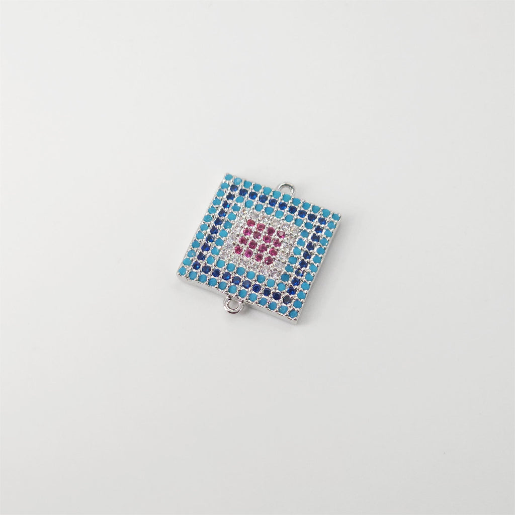 Round Pave CZ Connector, Square Connector, 18K Gold Plated Bracelet Making, Cubic Zirconia Pave Charms, Jewelry Findings S20836