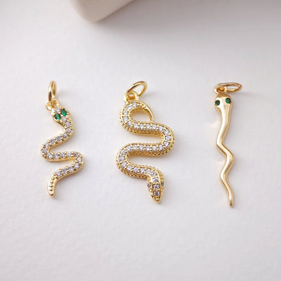 Snake Charm, 18K Gold Plated Snake Pendant for Necklace Making, CZ Pave Charm, Jewelry Finding S1205