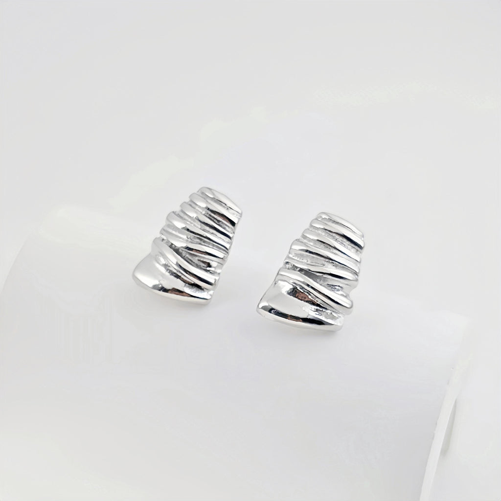 Pleated Trapezoidal Geometric Post Earring With Loop, S925 Silver Ear Pin Nickel Free, Ear Stud, Hypoallergenic Earring Findings ZX273