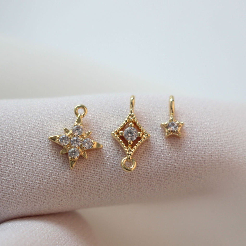 Tiny Star Charms,  Crystal Cubic Pave Star Pendant, 18K Gold Plated, Necklace Making Star Charms, Jewelry Findings GZ421