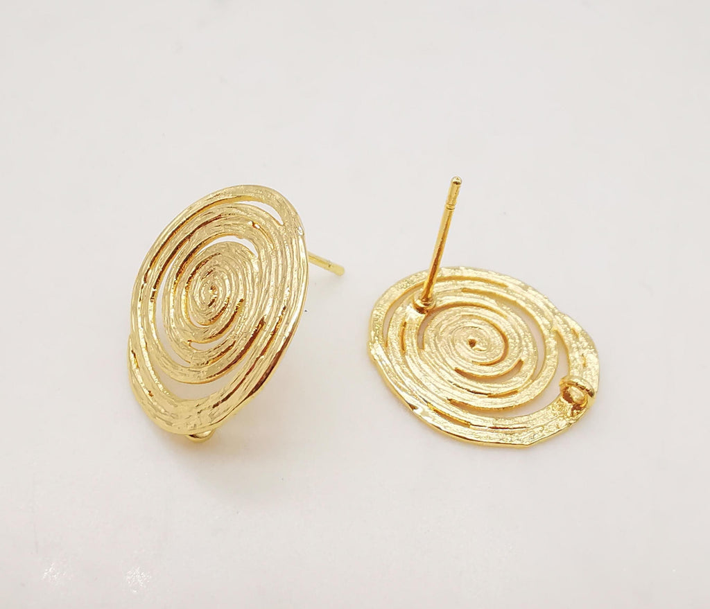 10pcs Gold Growth Ring Earring Post, S925 Silver Ear Pin Nickel Free Earrings, Annual Ring Ear Stud with Loop, Z090