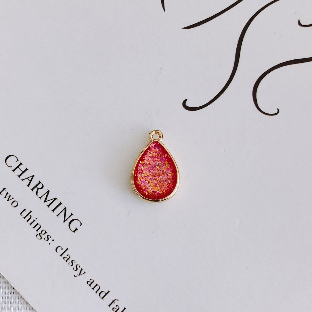 10pcs Faux Opal Drop Pendant, Resin with Gold Foil, Bracelet Necklace Pendant, 14K Real Gold Plated, Jewelry Findings MY040-F220