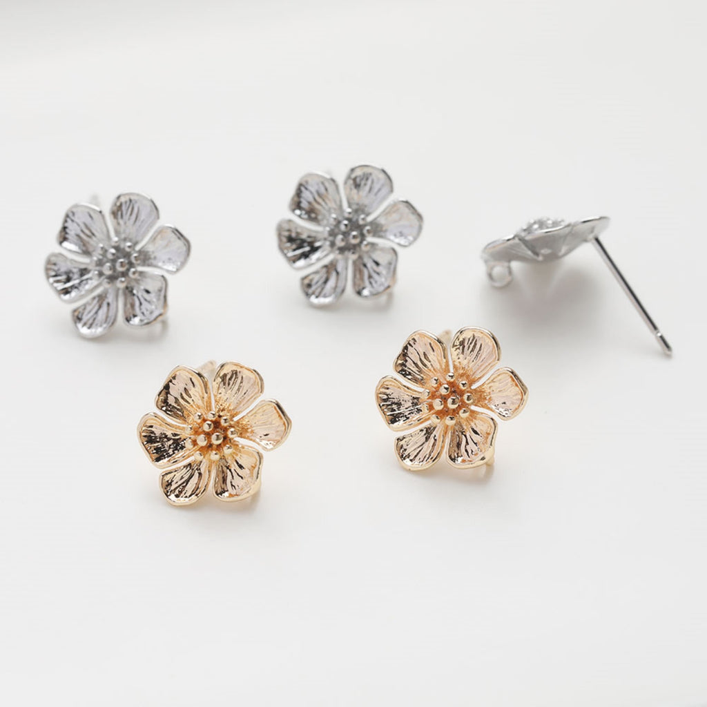 Pendientes de aro con forma de flor y aro, de plata S925, sin níquel, de oro y plata, hipoalergénicos, JG072