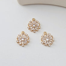 Load image into Gallery viewer, Flower Charm, Cubic Zircon Crystal Flower Pendant, CZ Earring Charms,  Real Gold Plated Brass Earring Charms, Jewelry Findings D0304