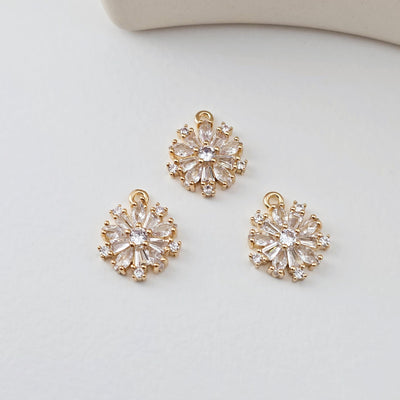 Flower Charm, Cubic Zircon Crystal Flower Pendant, CZ Earring Charms,  Real Gold Plated Brass Earring Charms, Jewelry Findings D0304