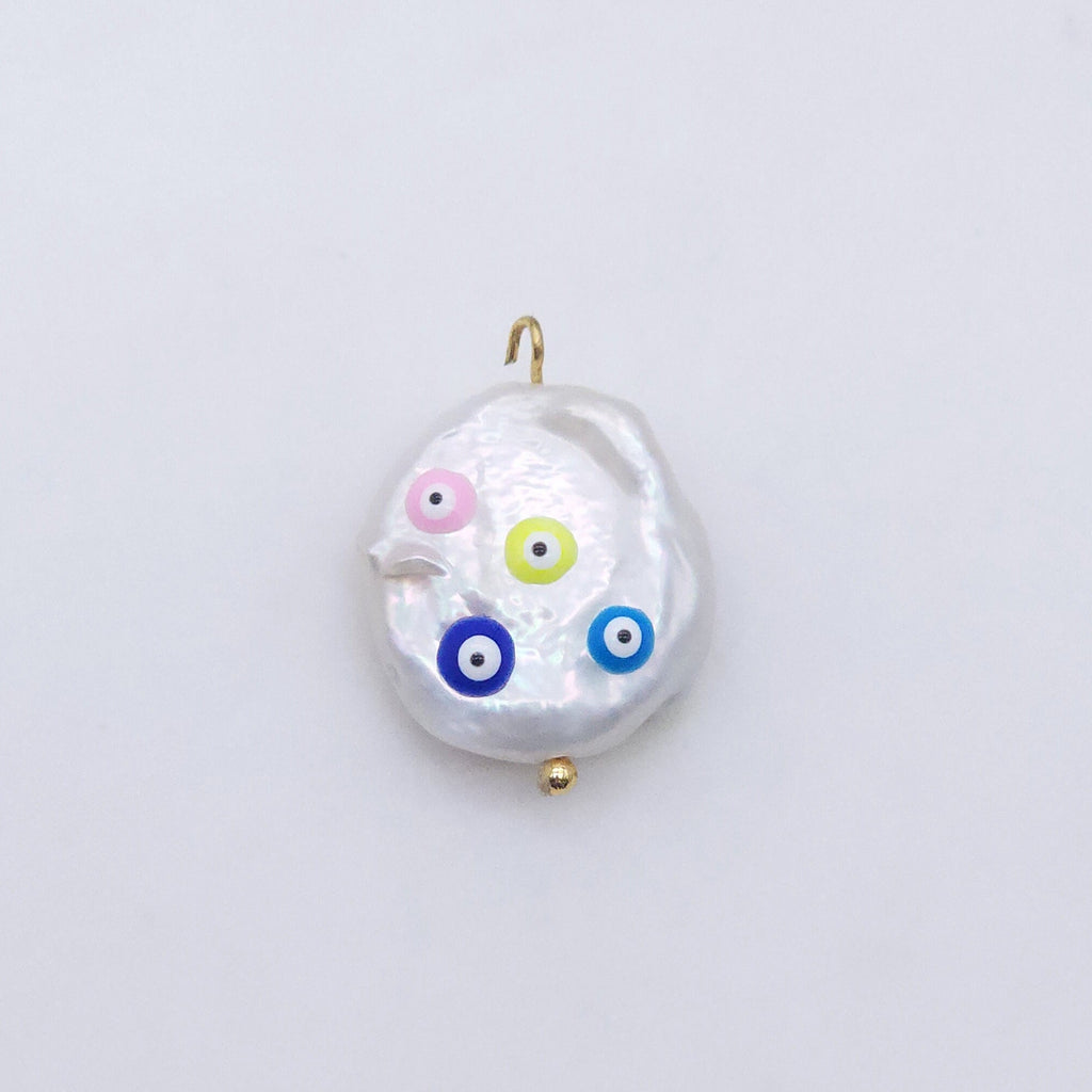 Natural Freshwater Pearl Beads, Enamel Evil Eye Baroque Pearl Charm, 18K Gold Plated, 17mm, Bracelet Necklace Making Jewelry Finding S20597