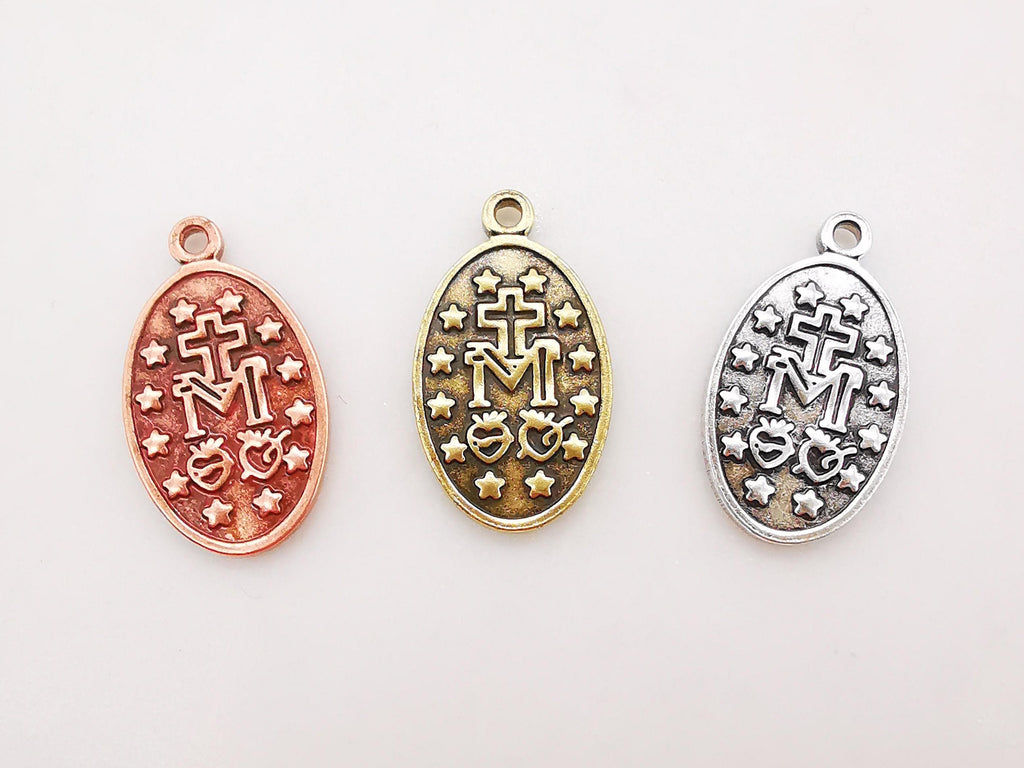 Saint Maria Charms, Religious Charms, 12x20mm, 18K Real Gold Plated Our Lady Pendants, Vintage Necklace Making Charms S712