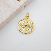 Load image into Gallery viewer, Cubic Evil Eye Round Charm, 18K Gold Plated Micro CZ Pave Eye Collection Pendant Necklace Making Charm, Jewelry Findings S20222