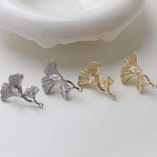 Load image into Gallery viewer, Maple Leaf Earrings Post With Loop, S925 Silver Ear Pin, Nickel Free Earrings, CZ Pave Ear Stud, Hypoallergenic Earring Findings GZ718