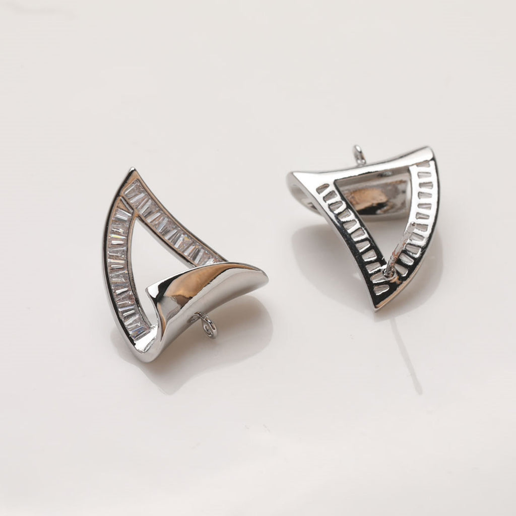 Pendientes de botón con diseño de velero, oro/plata de 14 quilates, circonitas pavé, plata de ley 925, sin níquel, con aro JG071