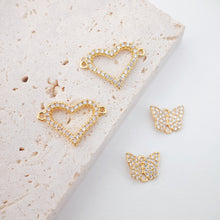 Load image into Gallery viewer, Cubic Heart Butterfly Connector Charms, 18K Gold Bracelet Necklace Making Connectors, Micro CZ Pave Charms,  Jewelry Findings S013